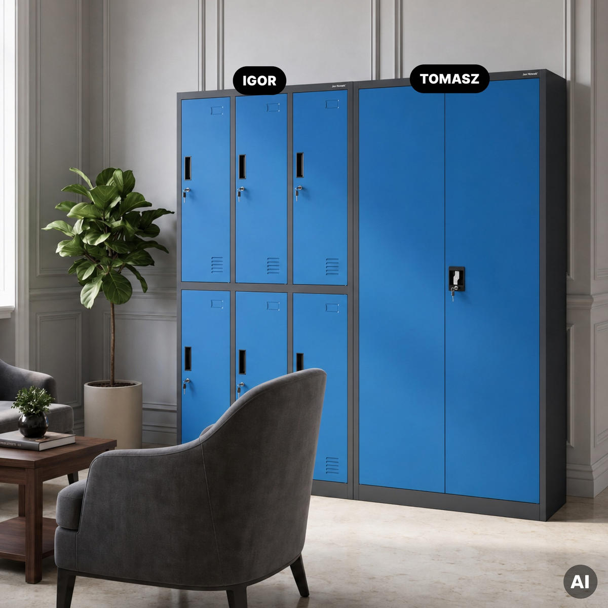 METALLSCHRANK mit Stauraum TOMASZ 185x90x45 cm - Blau/Anthrazit, Metall (90/185/45cm) - Jan Nowak