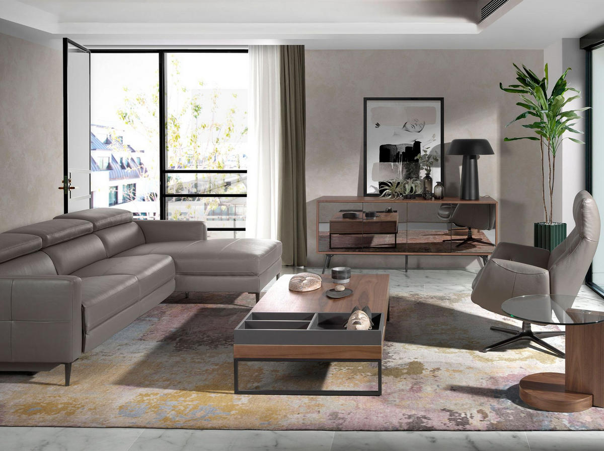 SIDEBOARD Sideboard aus schwarzem Glas mit Spiegeleffekt, Walnuss und schwarzem Stahl 180/50/76 cm - Walnussfarben/Schwarz, Holz (180/76/50cm) - ANGEL CERDA