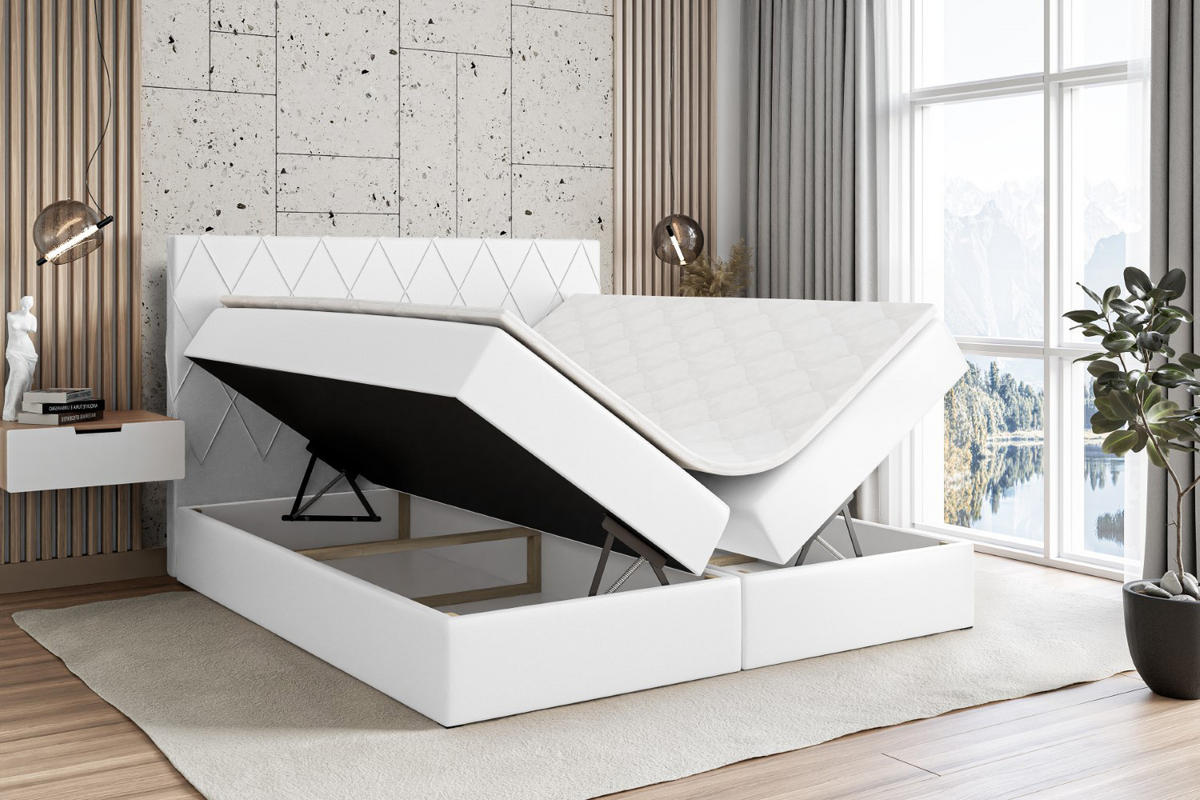 BOXBETT mit H3-Matratze und Lattenrost - LEPARO - 180x200 Weiß Hochglanz - Weiß Hochglanz, Holzwerkstoff (180/200cm) - ALTDECOR