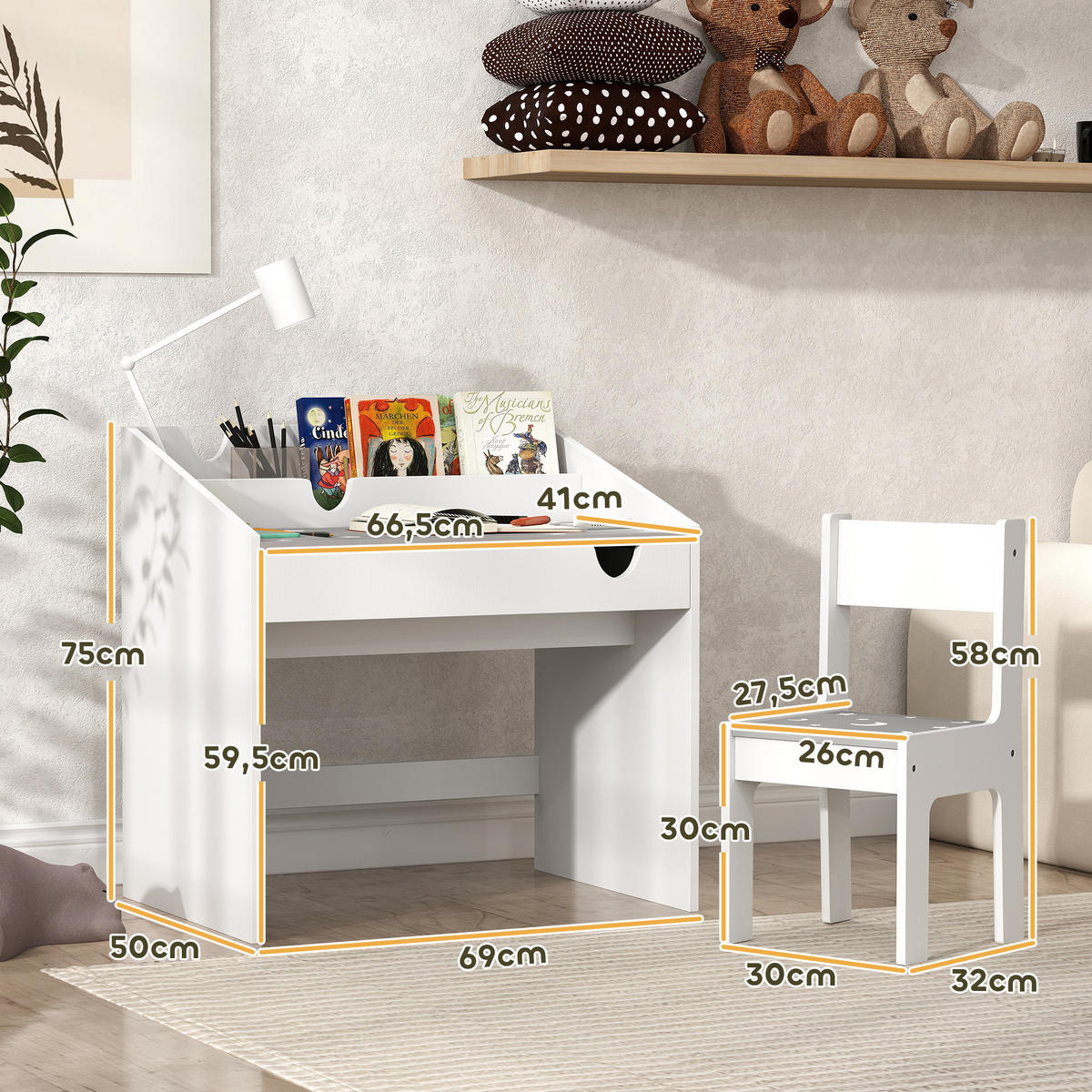 SCHREIBTISCH-SET DE-17524 mit Schublade und Sternenmotiv Grau - Grau, Holzwerkstoff (69/75/50cm) - ComfortXL