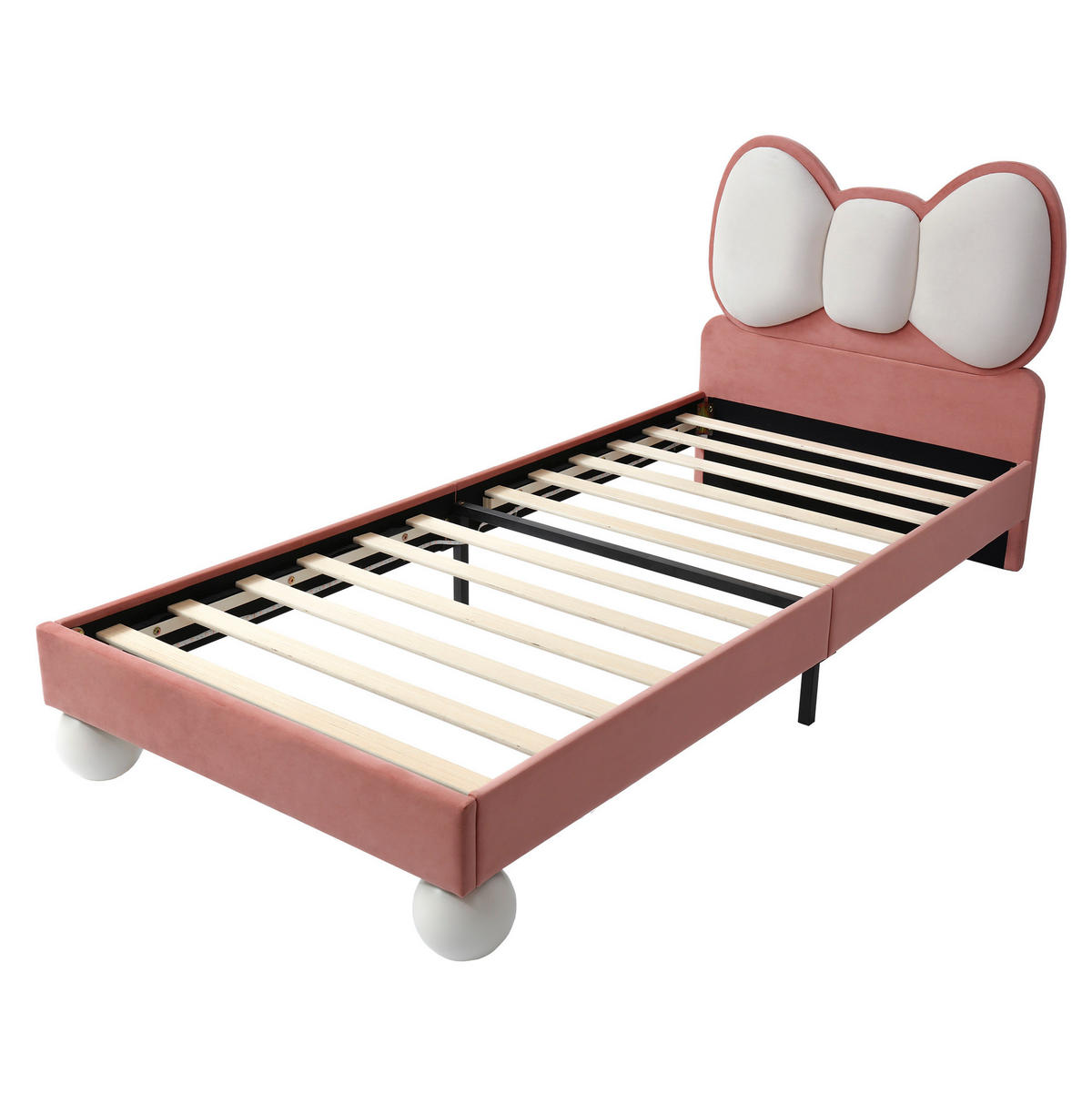 KINDEREINZELBETTEN aus Samt 90x200 cm in Beige und Rosa mit LED-Lichtleiste - Rosa, Textil (90/200cm) - Modfu