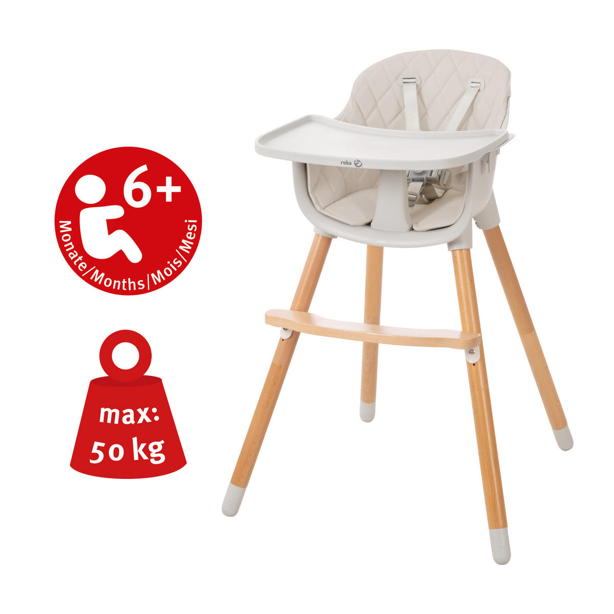 KINDERHOCHSTUHL Style Up Wood Grau - Grau, Holzwerkstoff/Textil (57/83.5/57cm) - Roba