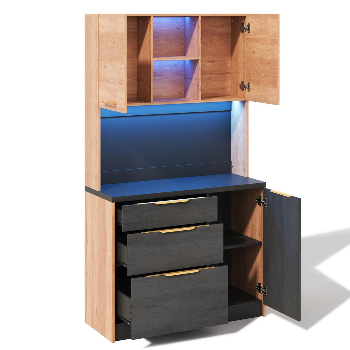 BUFFET 100/40/180 cm aus MDF mit LED-Beleuchtung Grau - Naturfarben, Holzwerkstoff (100/180/40cm) - Modenvie