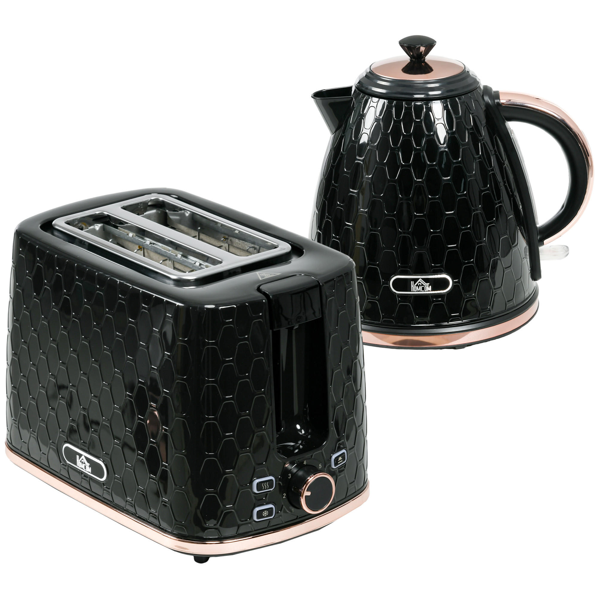 KOCHER-TOASTER-SET 2er Set Kunststoff Stahl Schwarz - Schwarz, Kunststoff (19.5/23.4/24.2cm) - HOMCOM