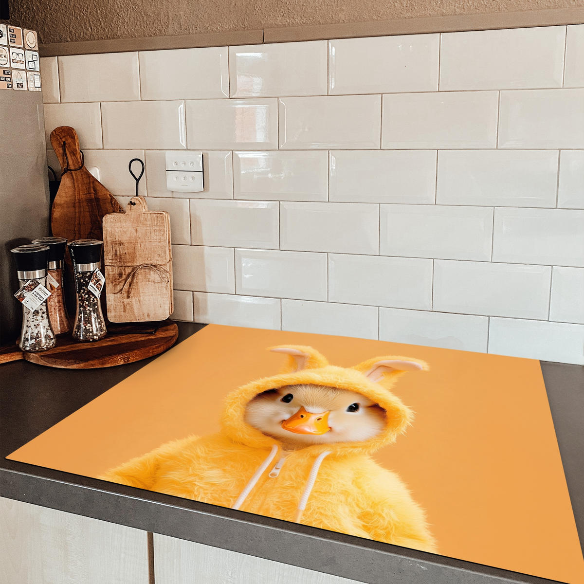 HERDABDECKPLATTE Osterhase - Kostüm - Ente Induktionsmatte 77x59 cm - Gelb, Kunststoff (77/59/0.2cm) - MuchoWow