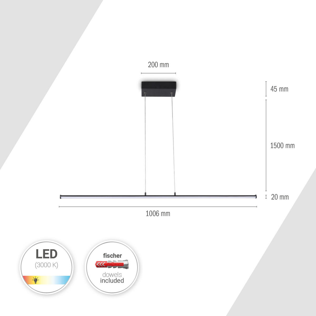 PENDELLEUCHTE Dea - Schwarz/Weiß, Metall (100.6/2/2cm) - Paco Home