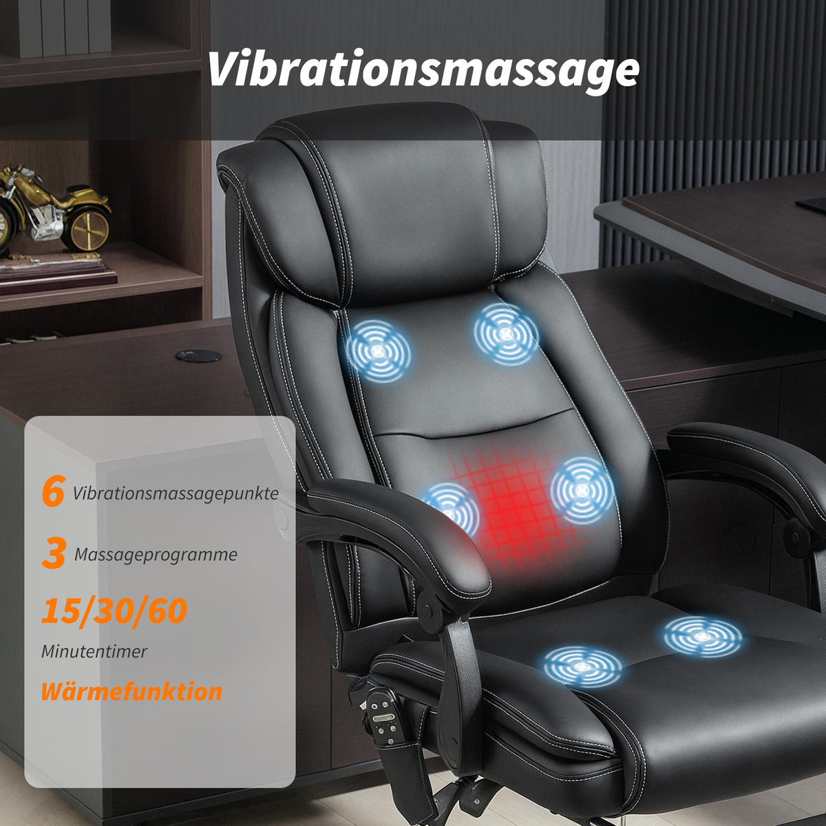DREHSTUHL DE-05238 Ergonomisch, Massagefunktion & Fußstütze Schwarz - Schwarz, Metall (67/119/72cm) - ComfortXL