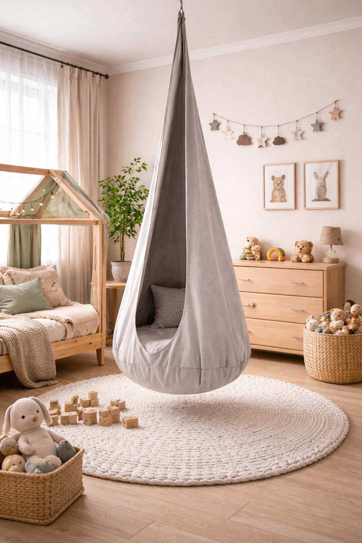 KINDER-HÄNGESESSEL – weiche Cocoon-Schaukel zum Spielen und Entspannen - Grau, Textil (72/157/72cm) - Bees & Blooms