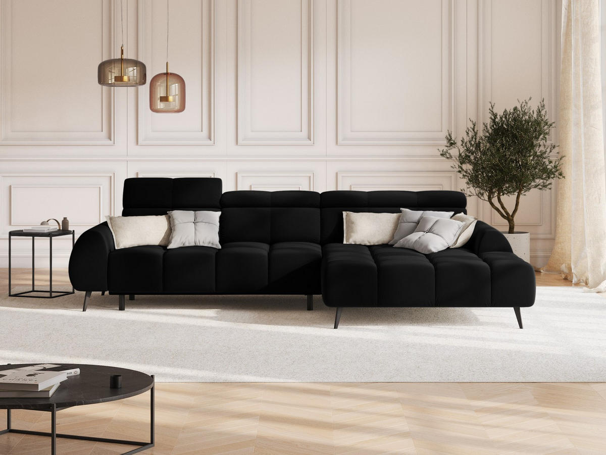 ELEKTRISCHES-ECKSOFA rechts Alyse aus Samt schwarz 5 Sitzplätze - Schwarz, Textil (188/295cm) - Micadoni