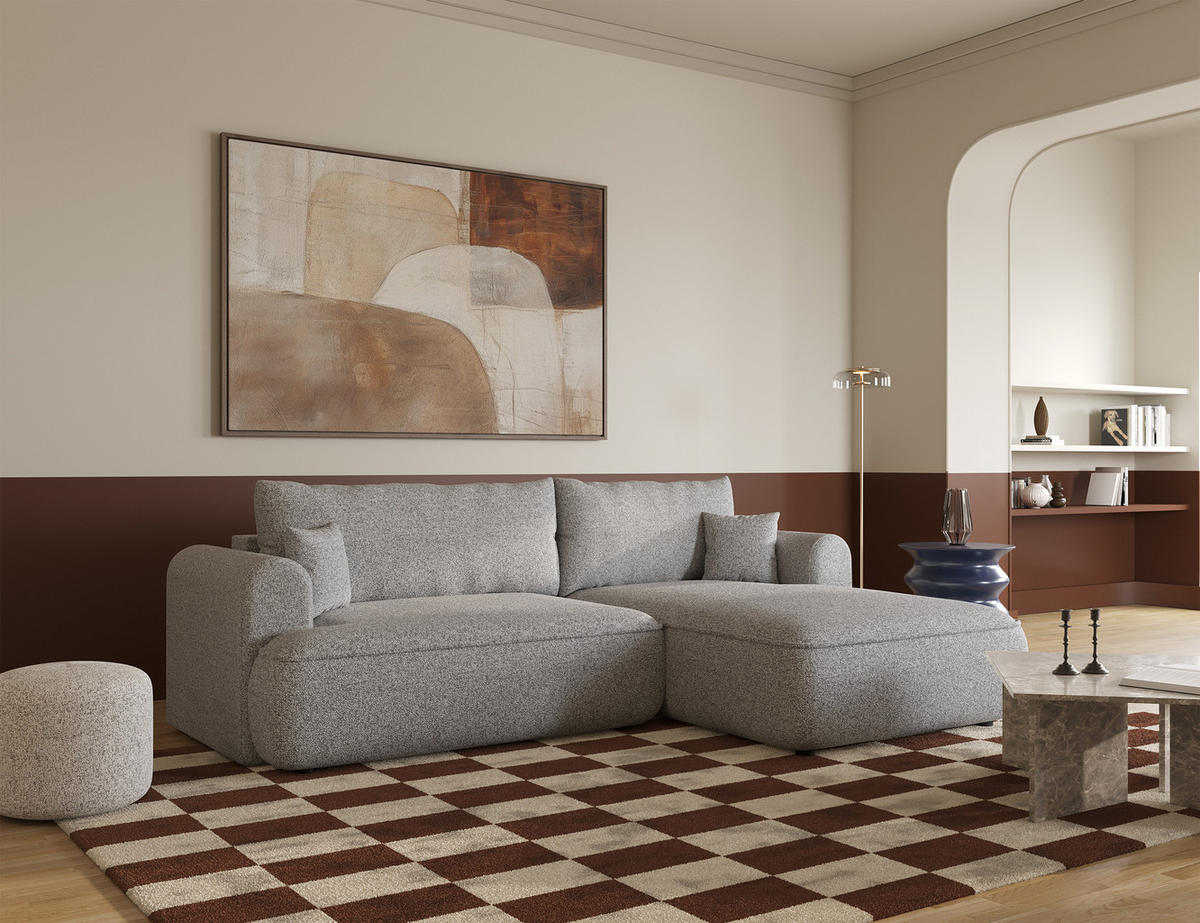 ECKSOFA Ovo Hellgrau Webstoff-Bezug - Hellgrau/Schwarz, Kunststoff/Textil (260/165cm) - Selsey