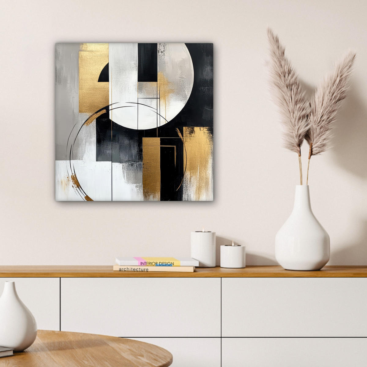LEINWANDBILD - Abstrakt - Gold - Silber - Formen - Ästhetik - 50x50 - Room Decor - Multicolor, Textil (50/50cm) - MuchoWow