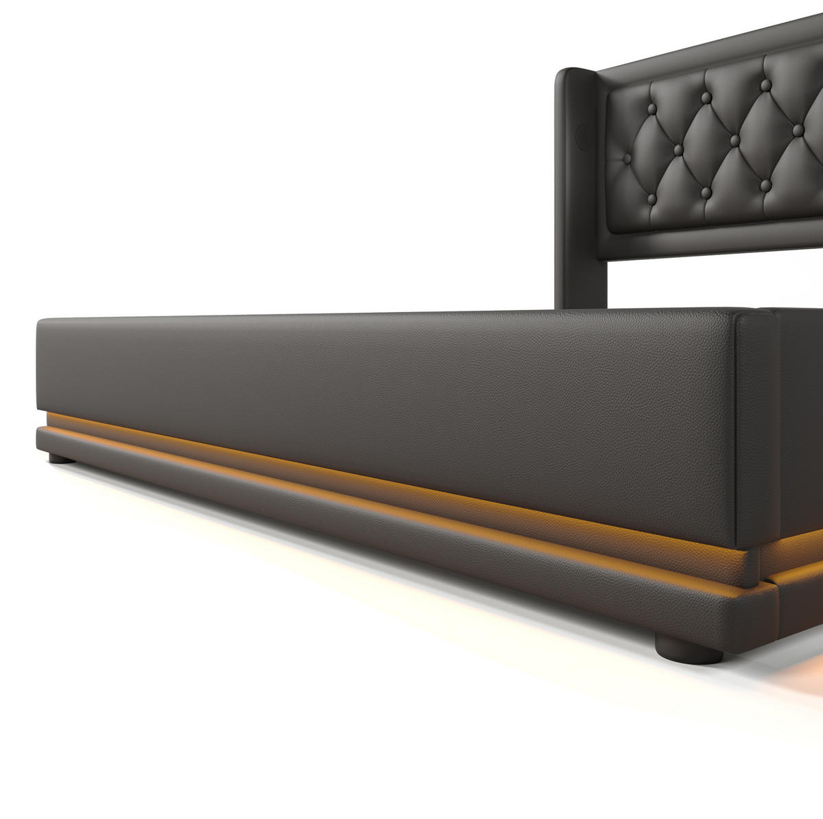 ČALÚNENÁ posteľ z PU 180x200 cm čierna s USB Type-C, LED osvetlením a hydraulickým úložným priestorom - čierna, koža (180/200cm) - Modfu