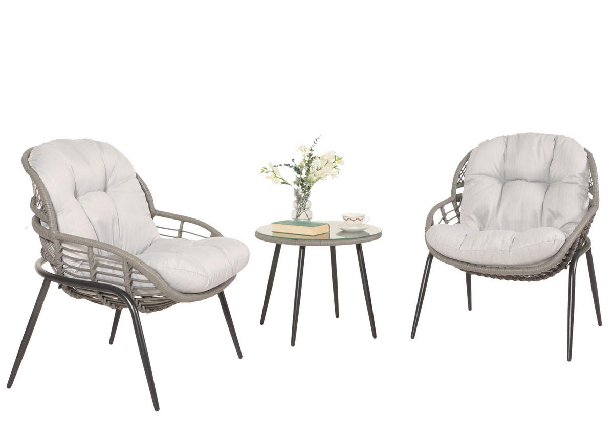 POLY-RATTAN GARNITUR Grau, Hellgrau - Hellgrau/Grau, Kunststoff - MCW