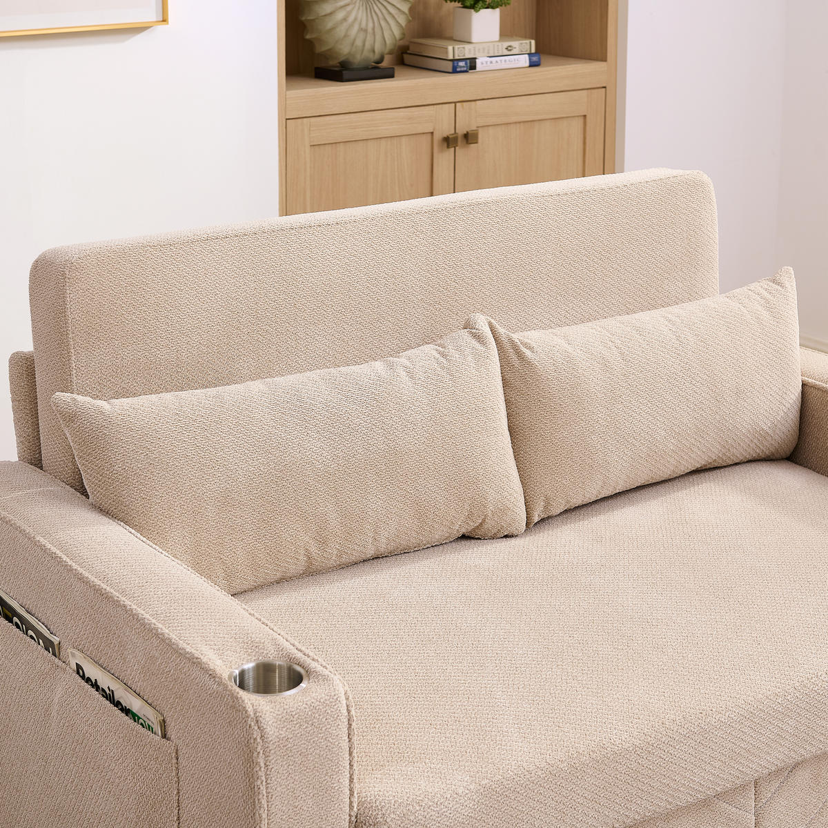 SCHLAFSOFA aus Holz und Stoff mit USB-Anschluss und Ausziehfunktion Beige - Beige, Holz (134/73/195cm) - Modenvie