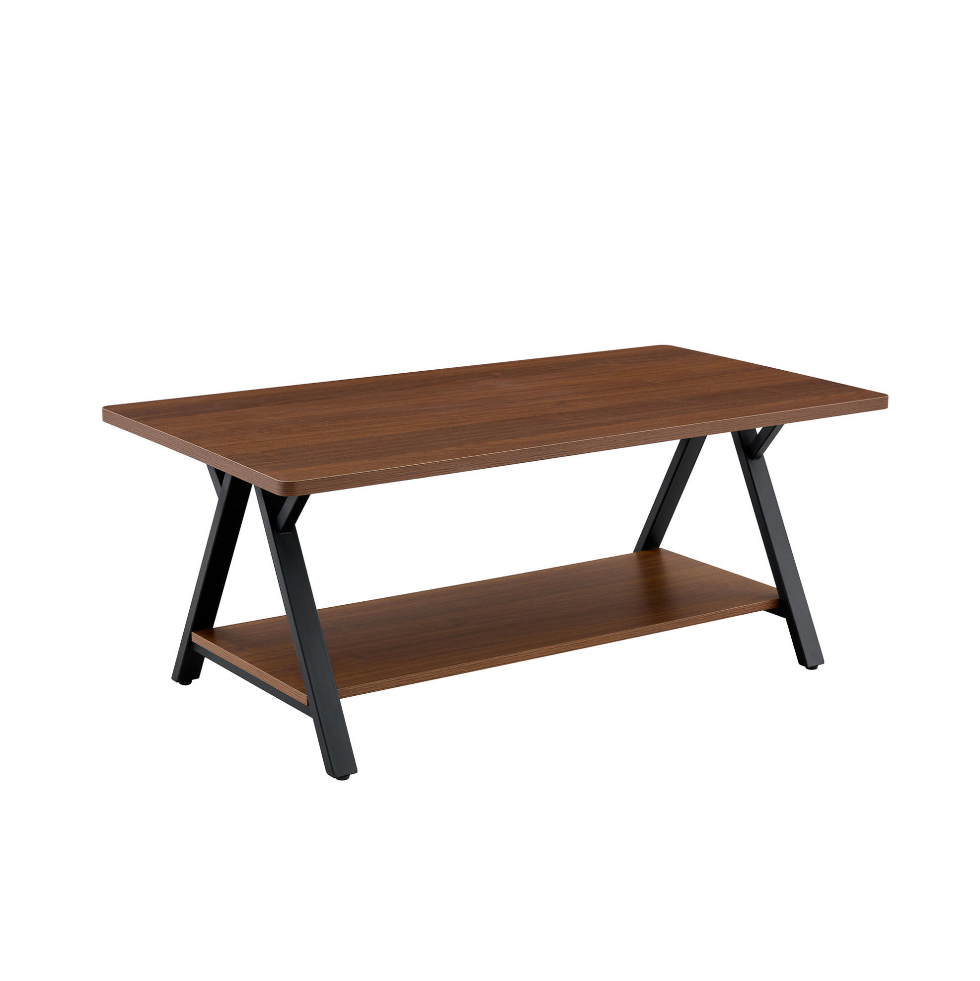 OKWISH KONFERENČNÍ stolek 110/57/44,5 cm ořechová barva z MDF s kovovou konstrukcí a úložnou policí