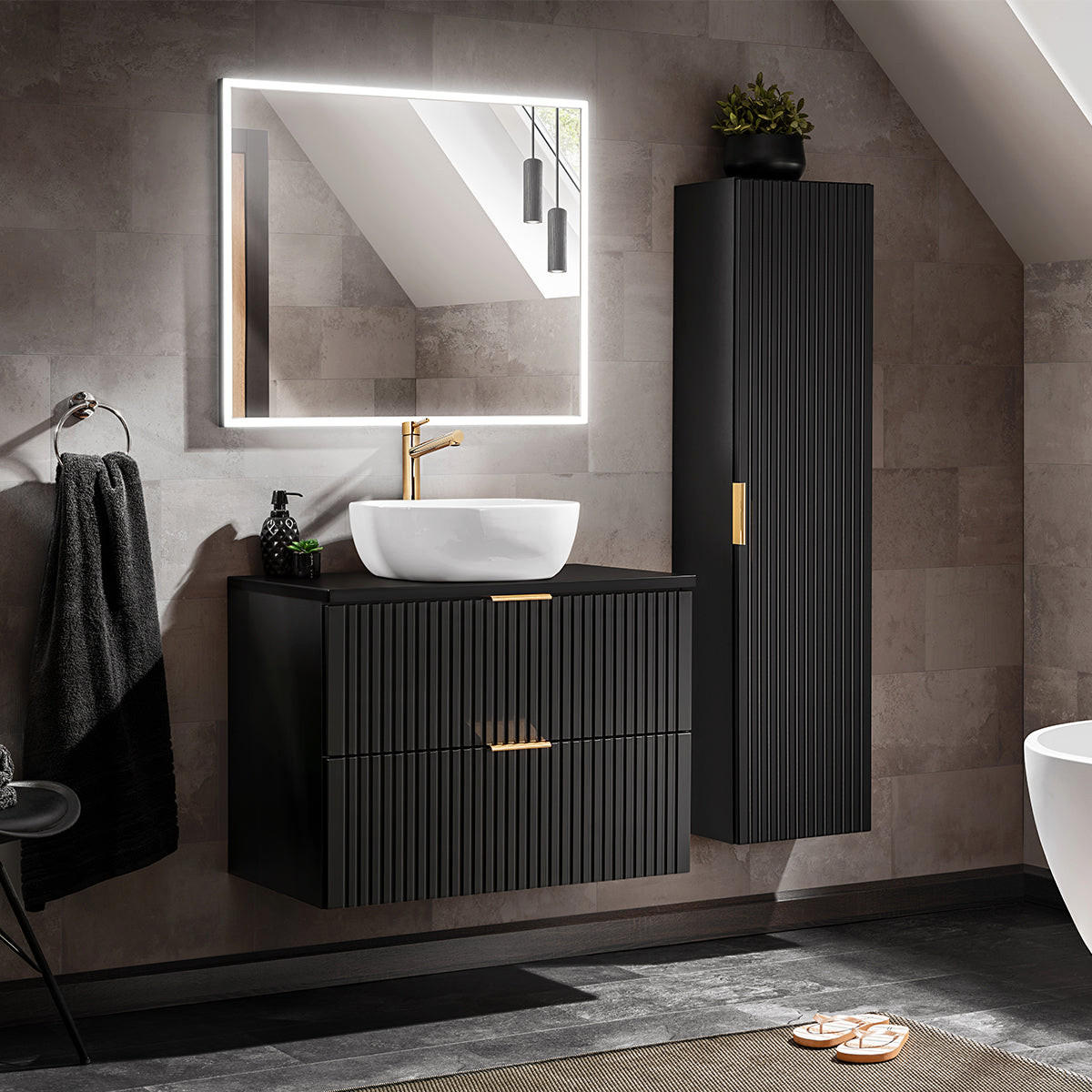 BADMÖBEL 80.6cm Adriel 2er-Set Schwarz - Schwarz, Holzwerkstoff (80.6/59/46cm) - Petits-meubles