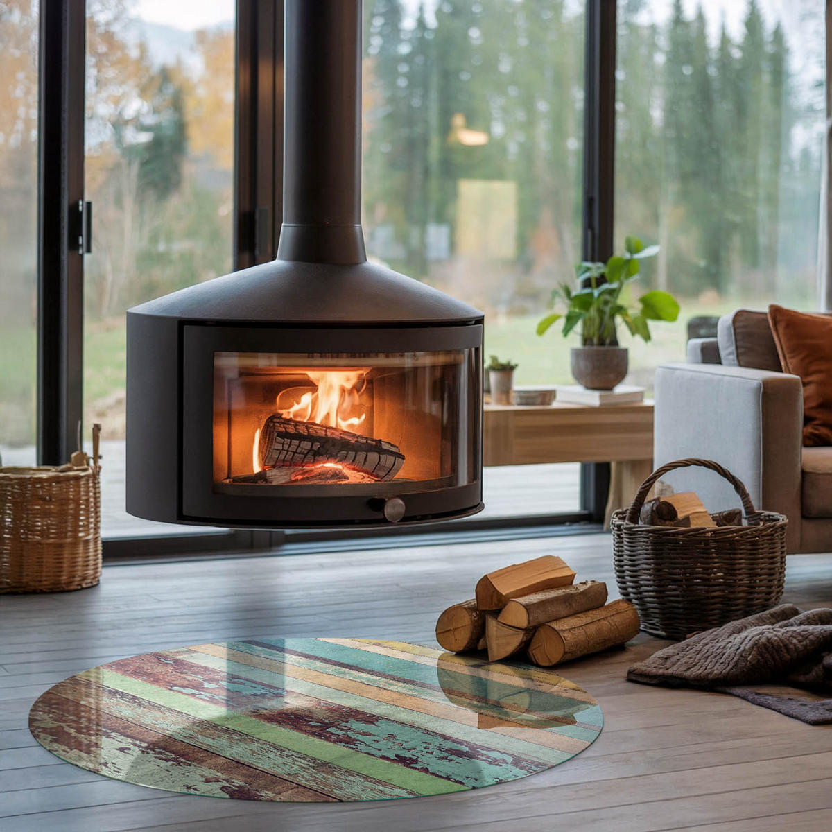 GLASPLATTE für Kamin Ø 100 cm - Türkis, Glas (100/100/0.4cm) - TULUP