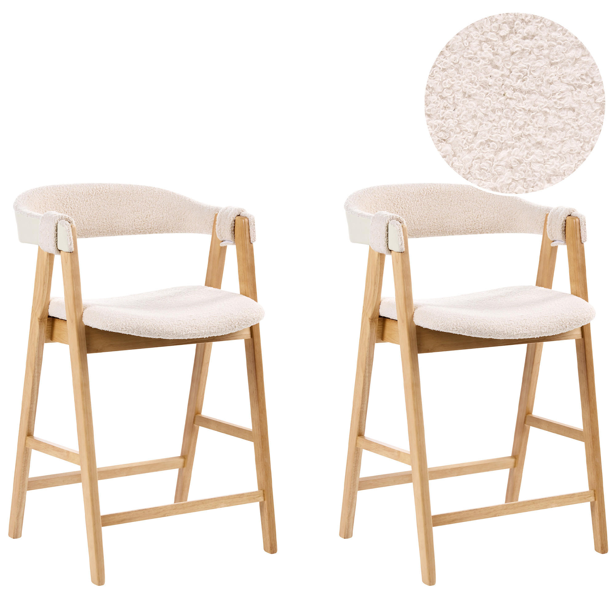 BARSTUHL 2er-Set Bouclé Hellbraun/Hellbeige Day - Beige, Textil (52/88/62cm) - Beliani