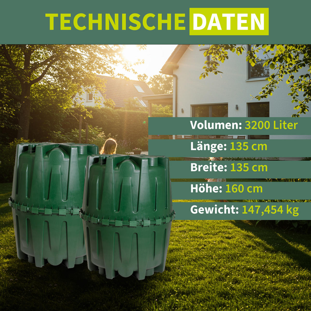 TANKSYSTEM 3200 L Komplettpaket Garten - Grün, Kunststoff (270/160/135cm) - 4rain