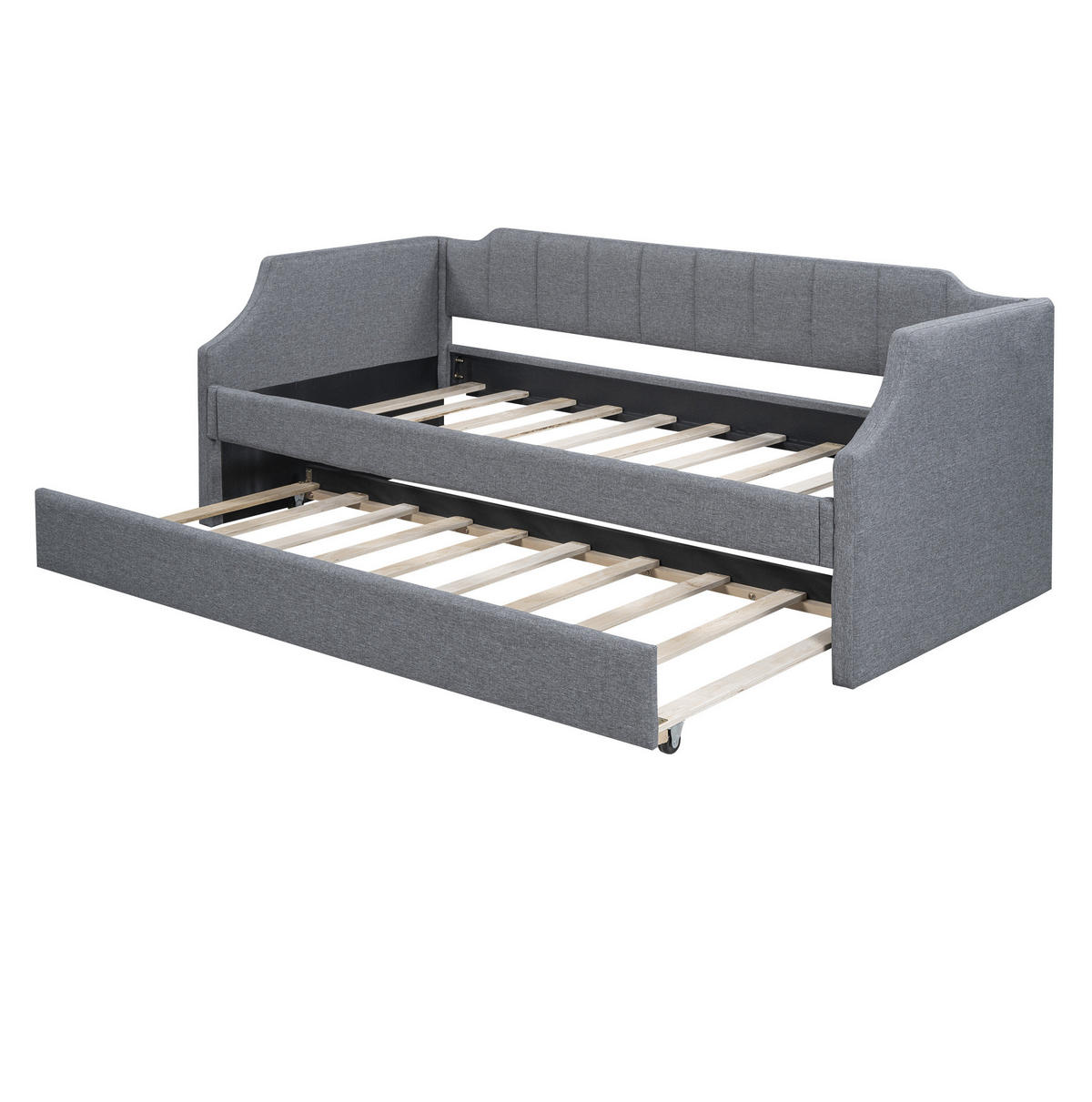 KREVET 90/200 cm s pomoćnim krevetom, prostor-štedeći dizajn i prošiveni detalji, Siva - siva, drvni materijal (90/200cm) - Redom