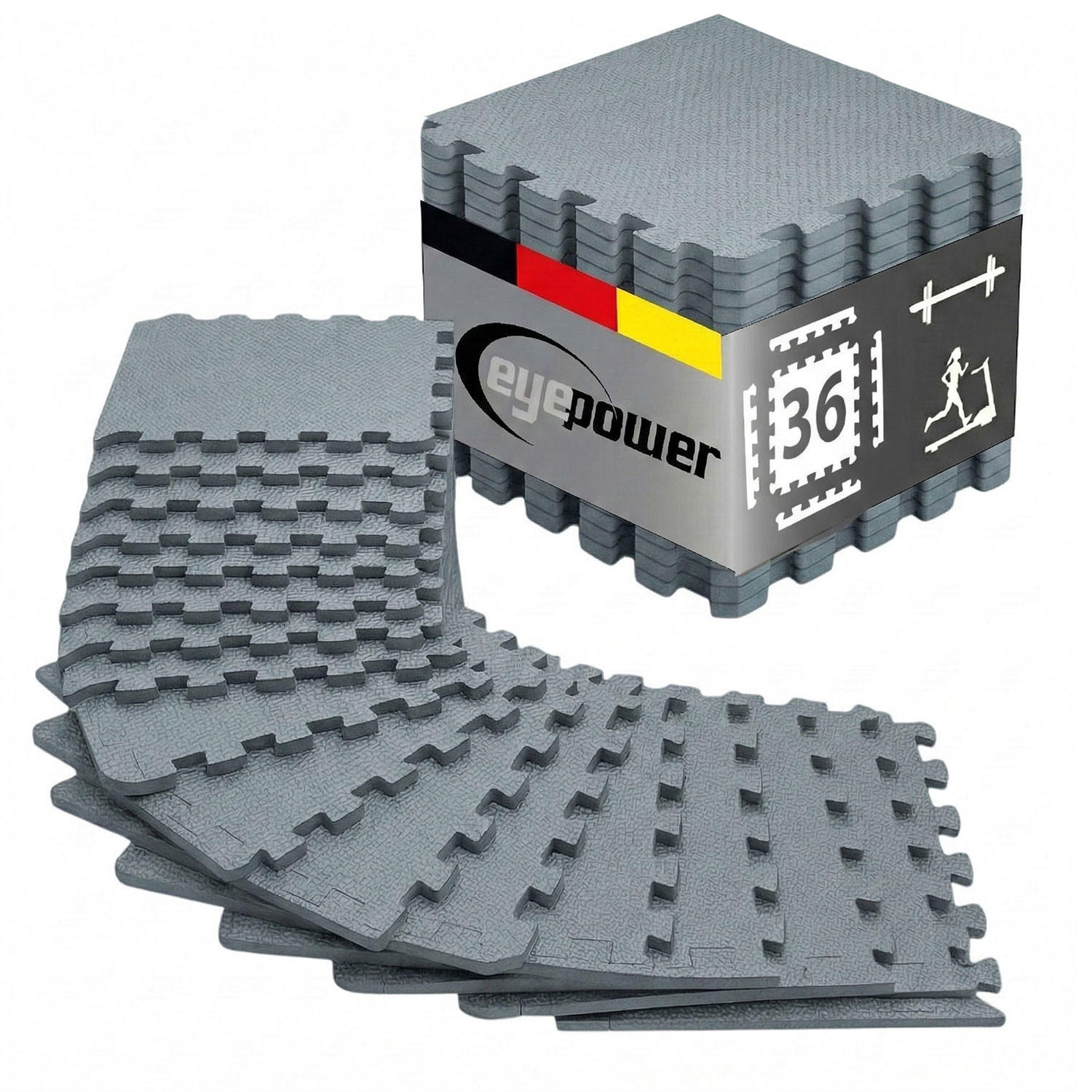 BODENSCHUTZMATTE 30x30x1 cm, Grau, 36er Set - Grau, Kunststoff (30/30cm) - eyepower