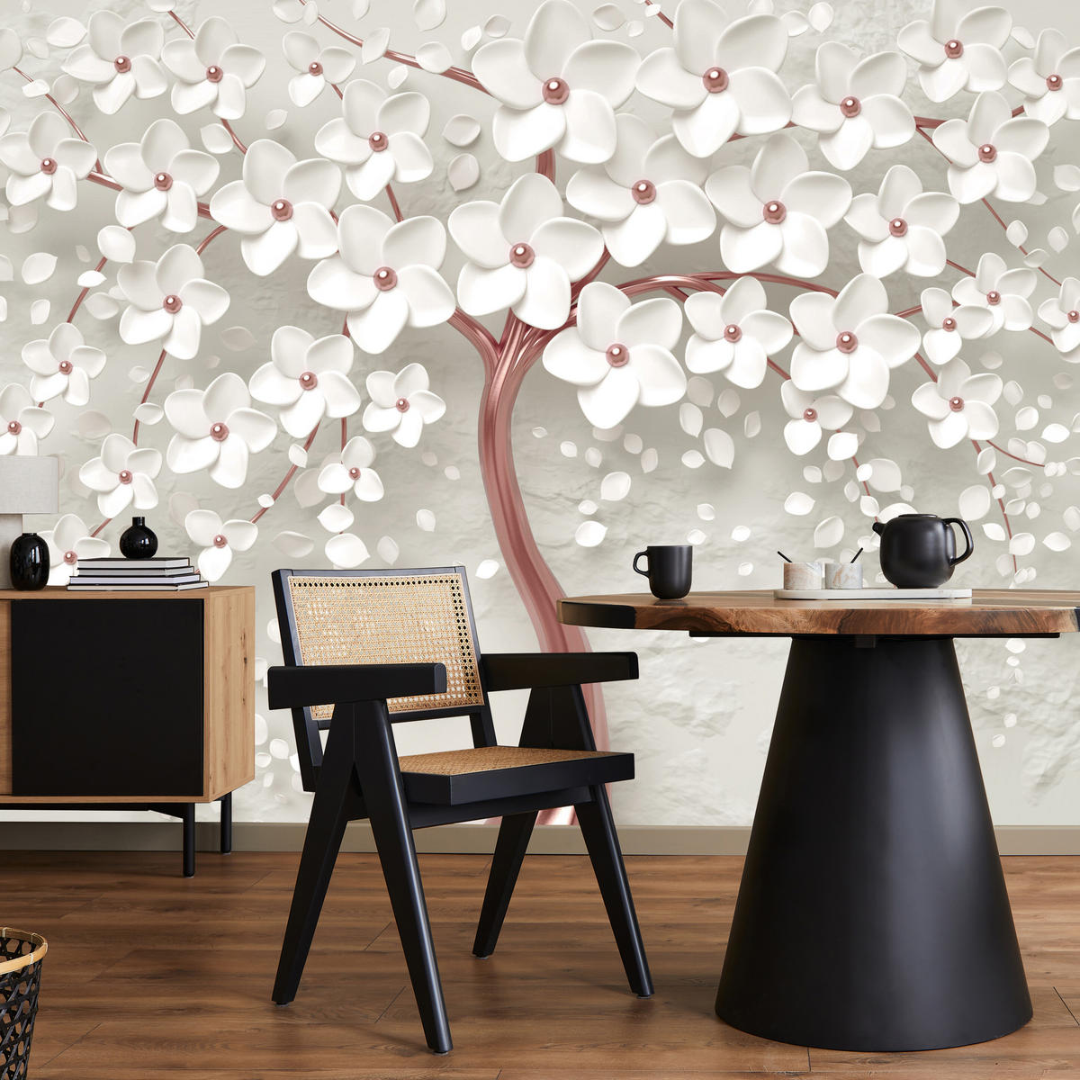 FOTOTAPETE für Schlafzimmer Perlmutt Blumen Abstract Baum 250x175 - Beige/Rosa, Papier (250/175cm) - Muralo