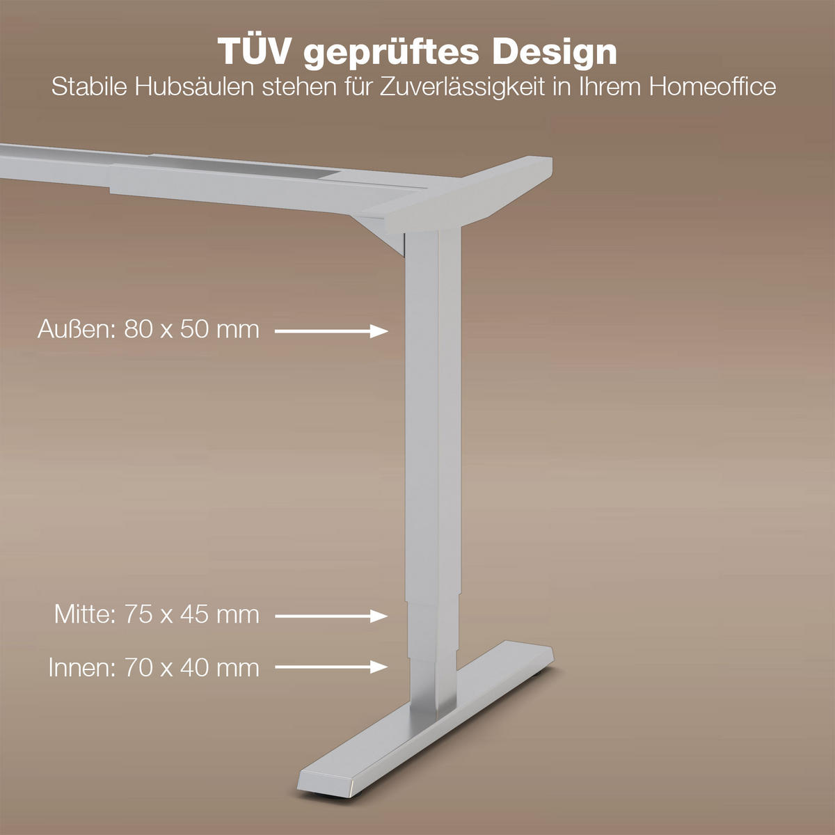 SCHREIBTISCHGESTELL Elektrisch höhenverstellbares Schreibtischgestell /62-127cm Weißaluminium - Silberfarben, Metall (117/25/23cm) - ASSMANN