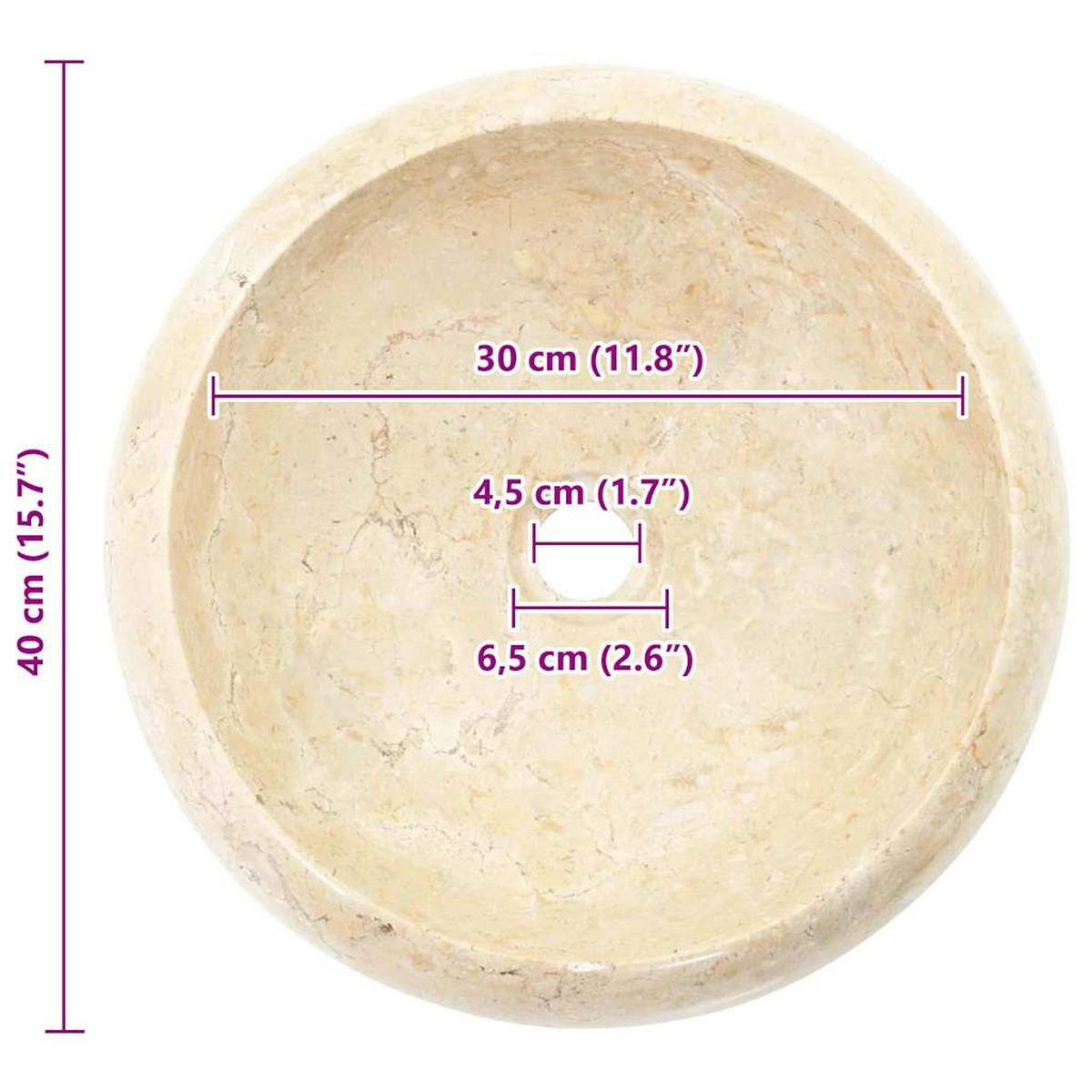 WASCHBECKEN 40/12 Cm Marmor Creme - Creme, Stein (40/12/40cm) - vidaXL