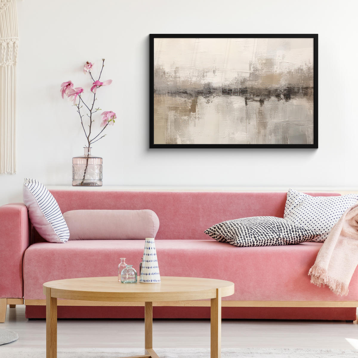 POSTER MIT RAHMEN Moderne Kunst - Abstrakt - Beige 90x60 cm - Beige, Papier (90/60cm) - MuchoWow