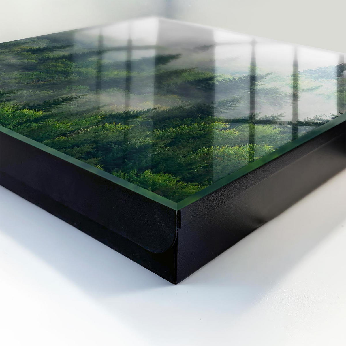 SCHLÜSSELBOX Schwarz 30x30 cm- Türöffnung nach rechts - Nebelwald - Grün, Metall (30/30/5cm) - TULUP