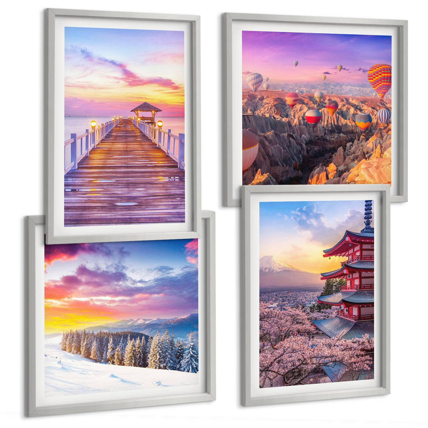 BILDER SET 4er Set - 50x50 cm & 40x60 cm Silberner Rahmen - Romantische Himmelslandschaften - Silberfarben, Kunststoff (50/50cm) - TULUP