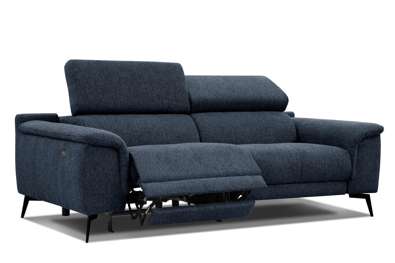 RELAXSOFA FIERO 3-Sitzer mit 1 Relaxfunktion, dunkelblau - Schwarz/Dunkelblau, Holzwerkstoff/Textil (212/82/103cm) - Courtois Laville