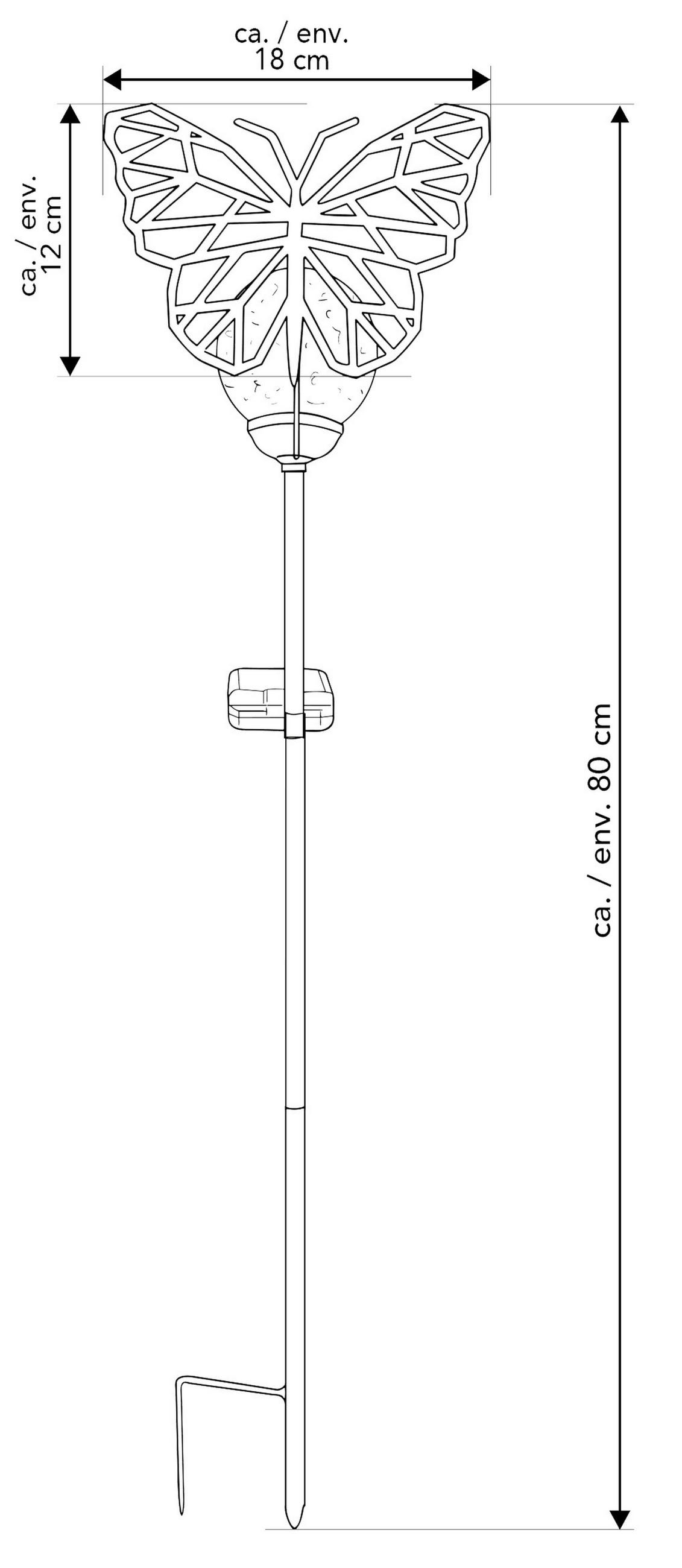 LED-SOLAR-GARTENSTÄBE - automatische Beleuchtung mit Bruchglas-Schmetterling für stimmungsvolles Licht im Außenbereich - Weiß, Kunststoff (12/18/80cm) - Northpoint