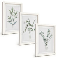 BILDER SET 3er Set - 20x30 cm Weißer Rahmen - Pflanzenmuster mit Grün - Weiß, Kunststoff (20/30cm) - TULUP