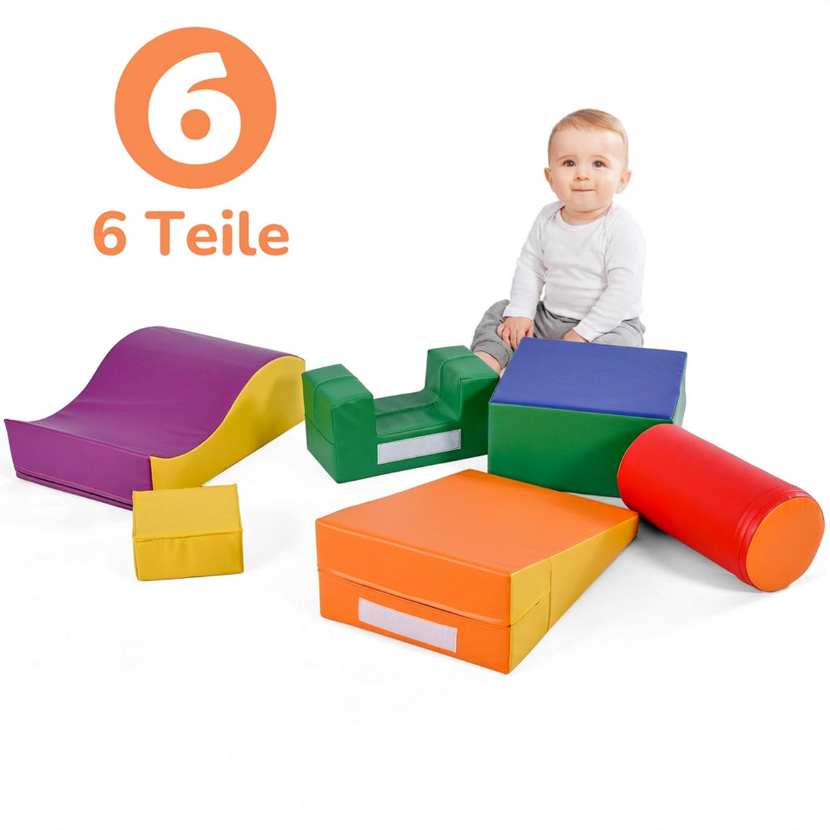 RIESENBAUSTEINE 6-tlg Kinder Klettern Rutschen Krabbeln bunt Soft - Gelb, Leder (60/40/160cm) - FLIEKS