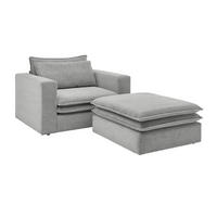 LOVESEAT Set hellgrau Cord, Loungesessel inklusive Hocker - Beige/Hellgrau, Holz/Kunststoff (110/83/161cm) - Furn.Design