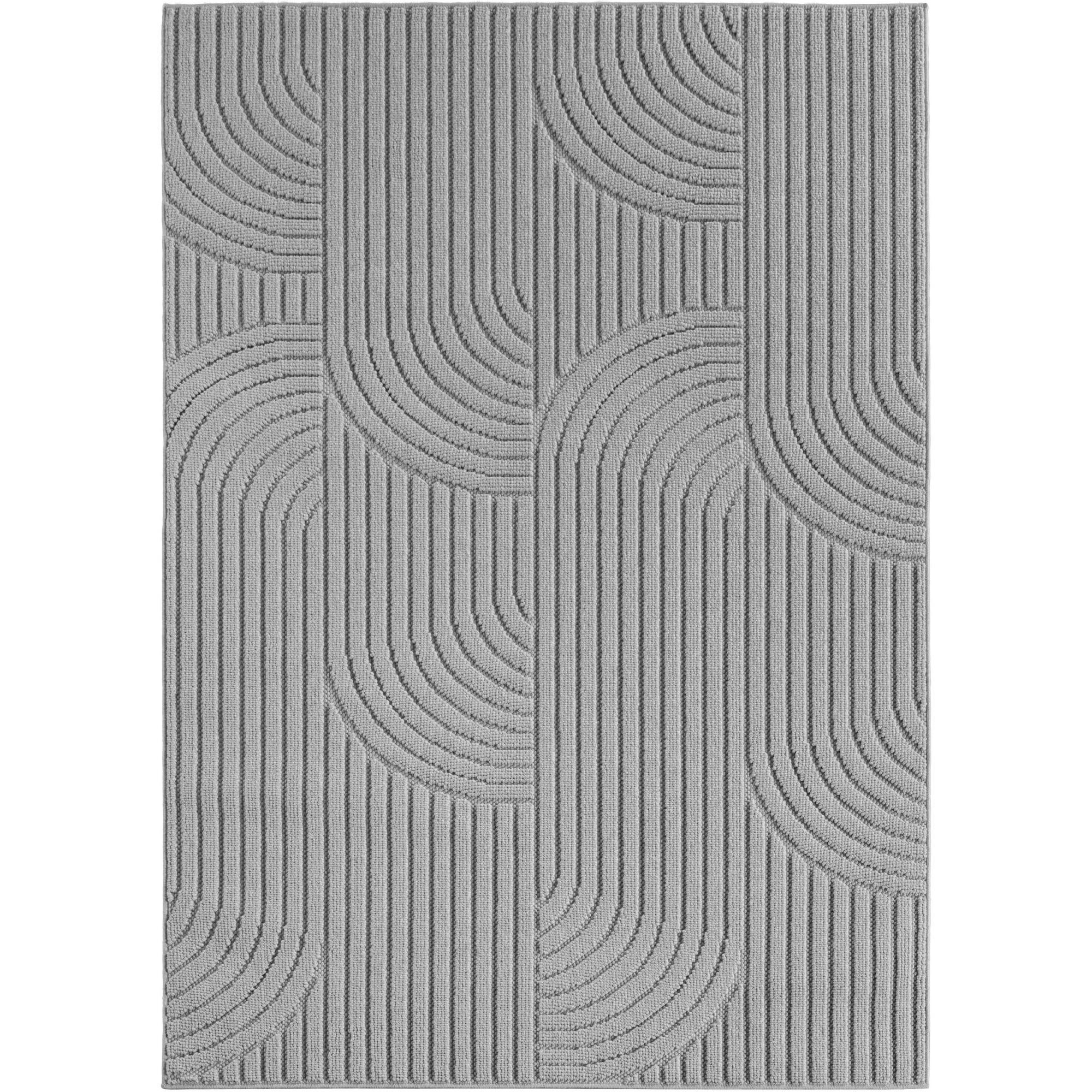TEPPICH Flachgewebe LANGAU in Silber, mit geometrischen Bögen, 80 x 150 cm - Silberfarben, Textil (150/80cm) - KADIMA DESIGN