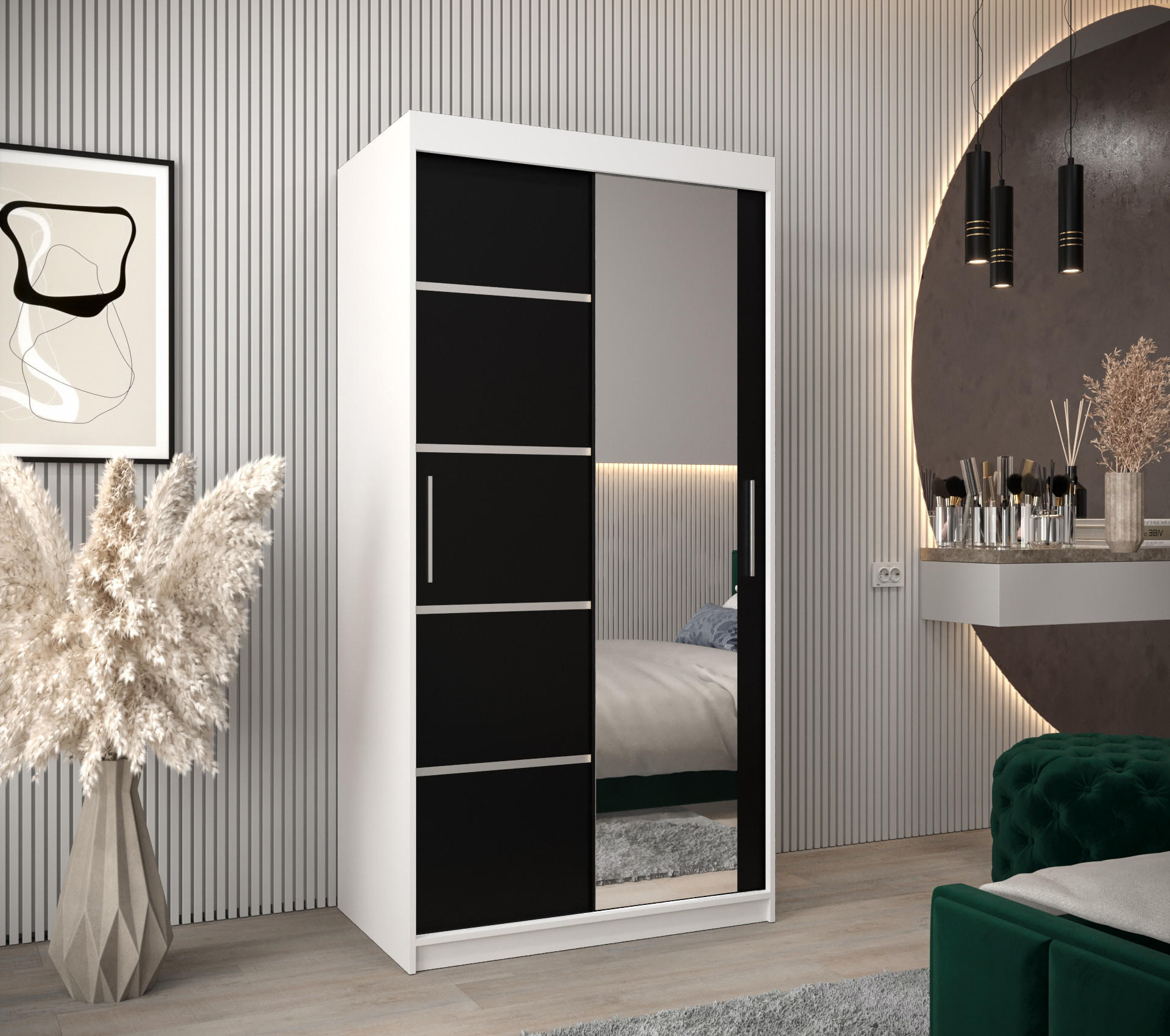 SCHWEBETÜRENSCHRANK 200/100/62 2-türig - Silberfarben/Schwarz, Holz/Kunststoff (100/200/62cm) - Abiks Möbel