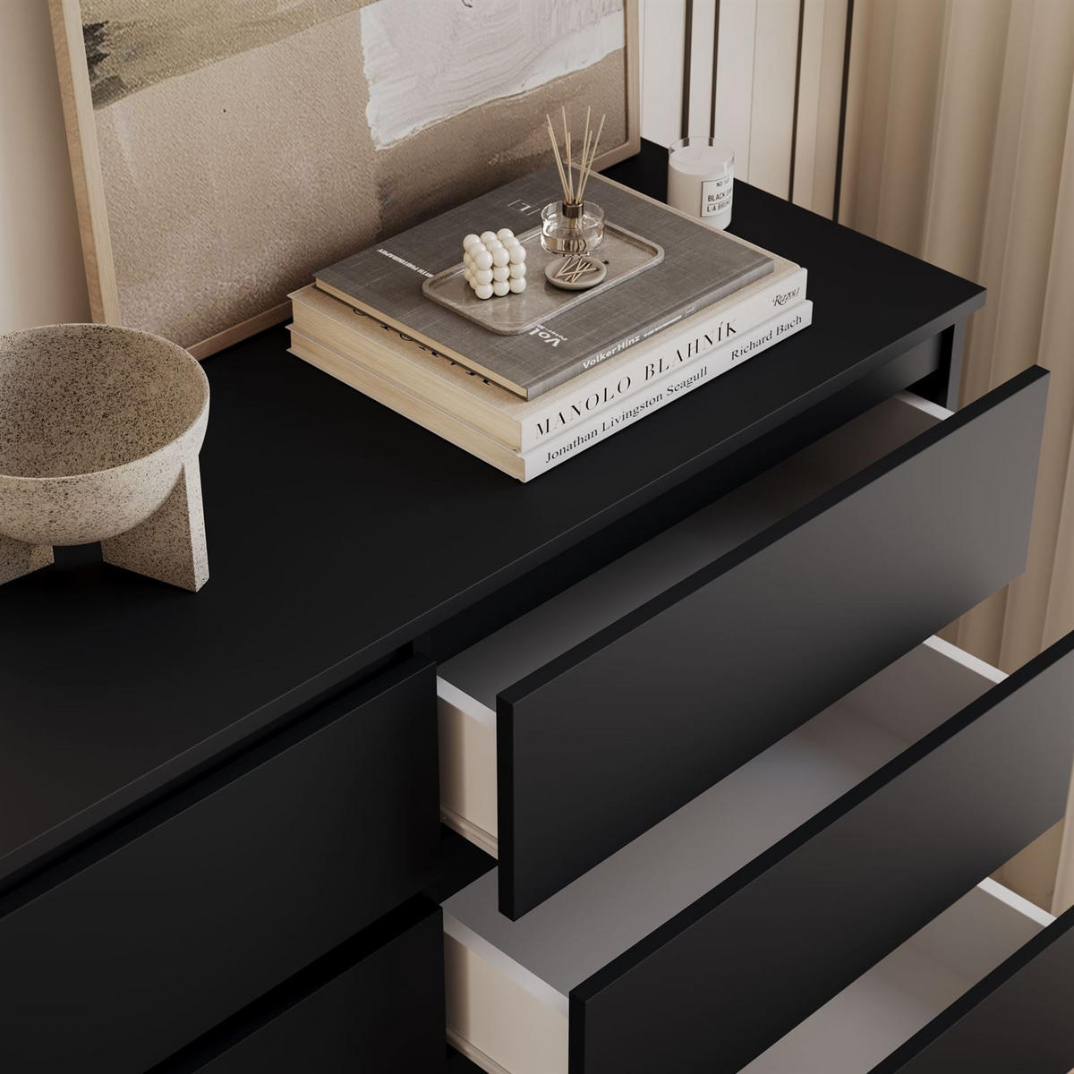 SIDEBOARD HANA M8 mit Schubladen Schwarz matt - Schwarz, Holzwerkstoff (120/97/40cm) - Lookway