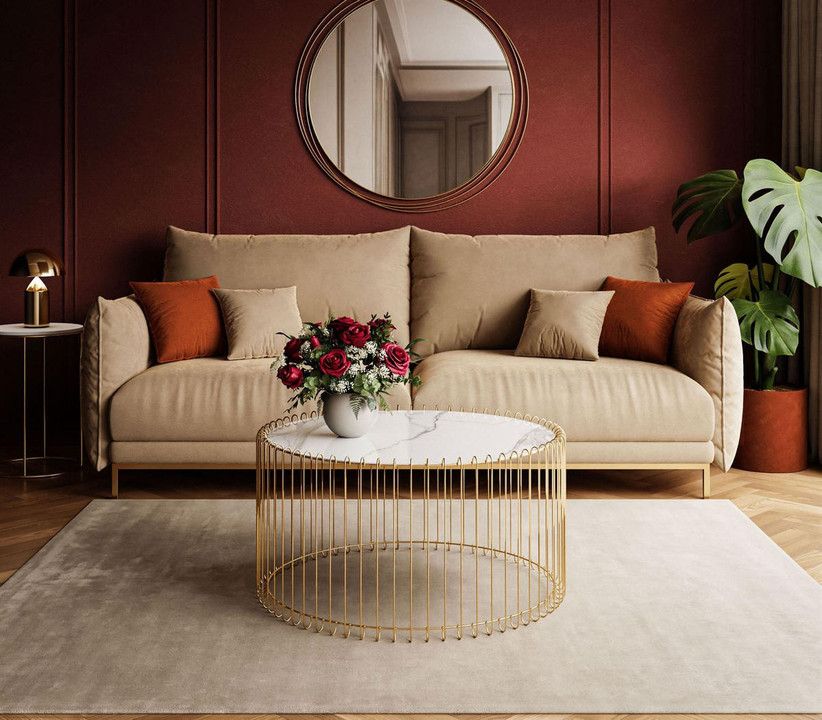 COUCHTISCH MARBELLE II mit Marmorplatte - Weiß, Metall (80/80/42cm) - Lookway