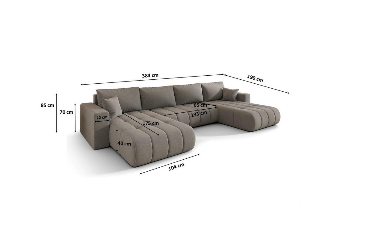ECKSOFA mit schlaffunktion und bettkasten MILO U PREMIUM, stoff WIND, Braungrau - Braun, Holz (384/190cm) - Kaiser Möbel