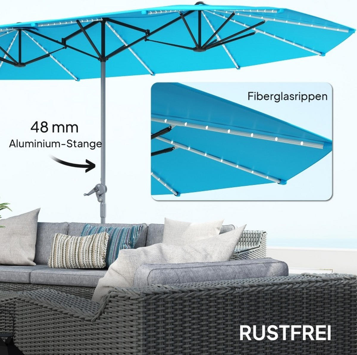 SONNENSCHIRM rund 300 cm in Marineblau mit Kurbel und Neigefunktion - Blau, Metall (294/294cm) - BEAOK