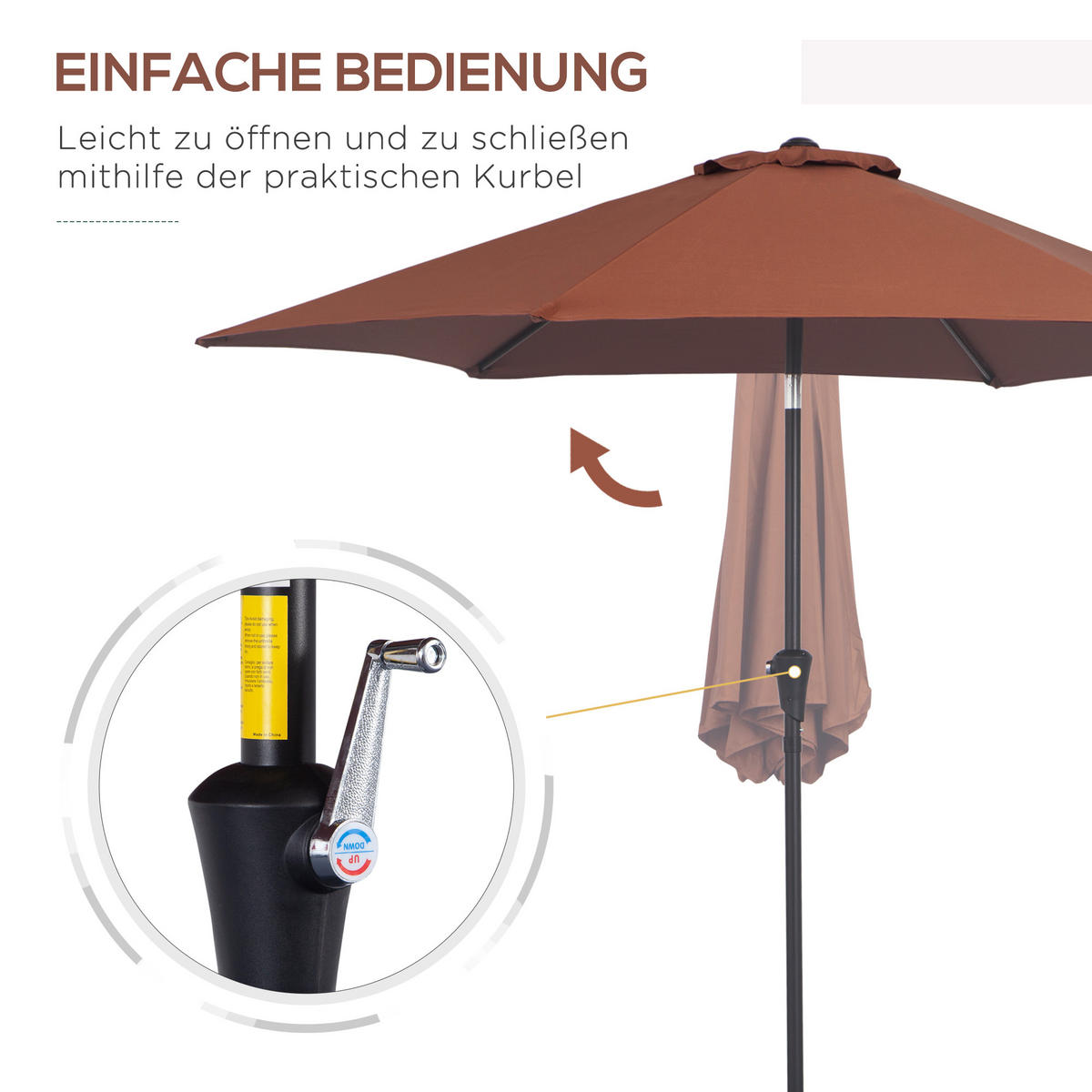 KNICKSCHIRM, Aluminium, Stahl, Kaffee - Braun, Metall (260/260cm) - Outsunny