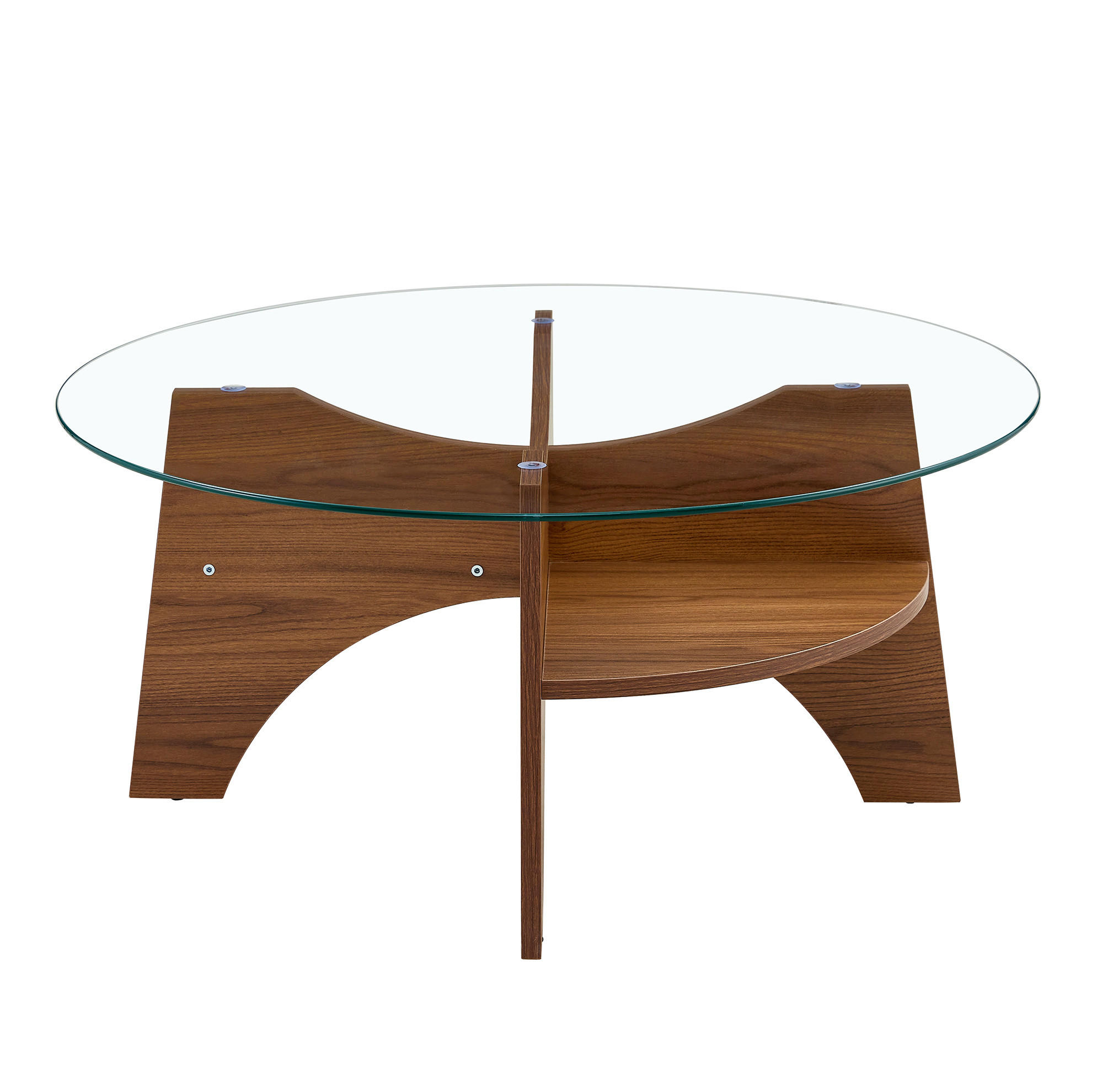Modfu ODKLÁDACÍ stolek z MDF a skla 80x80x36 cm transparentní/ořechový s bezpečnostním sklem a stabilní podnoží