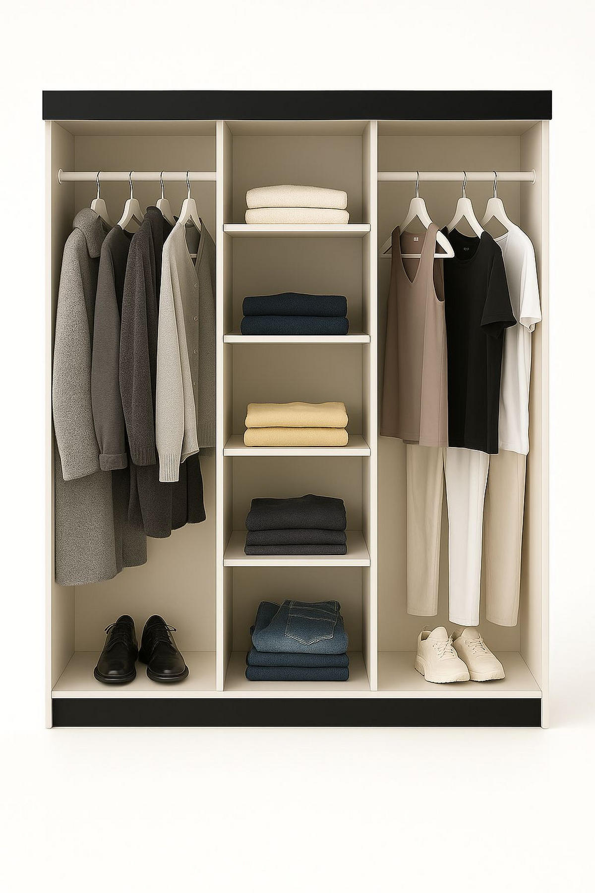 SCHIEBETÜRENSCHRANK LAMARO 200x205x59cm - Schwarz & Graphit - Schwarz/Graphitfarben, Holzwerkstoff (200/205/59cm) - Kier Furniture