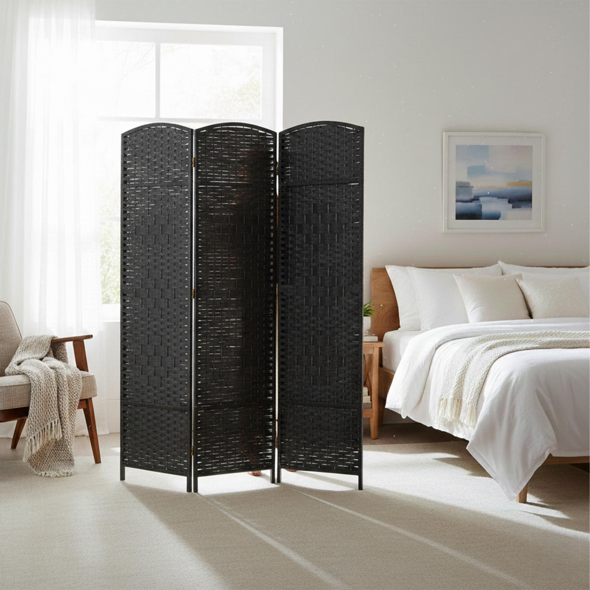 PARAVENT - čierna, drevo/papier (120/170/2cm) - Relaxdays