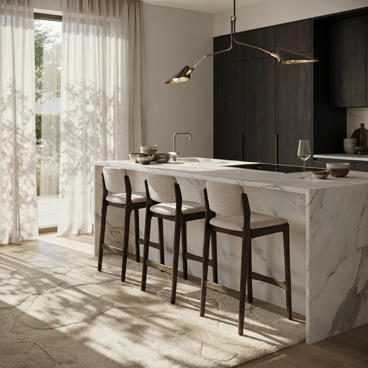 BARHOCKER Oslo, Eiche Espresso, Stoff Beige - Braun, Holz (50/101.2/43cm) - WOODEK