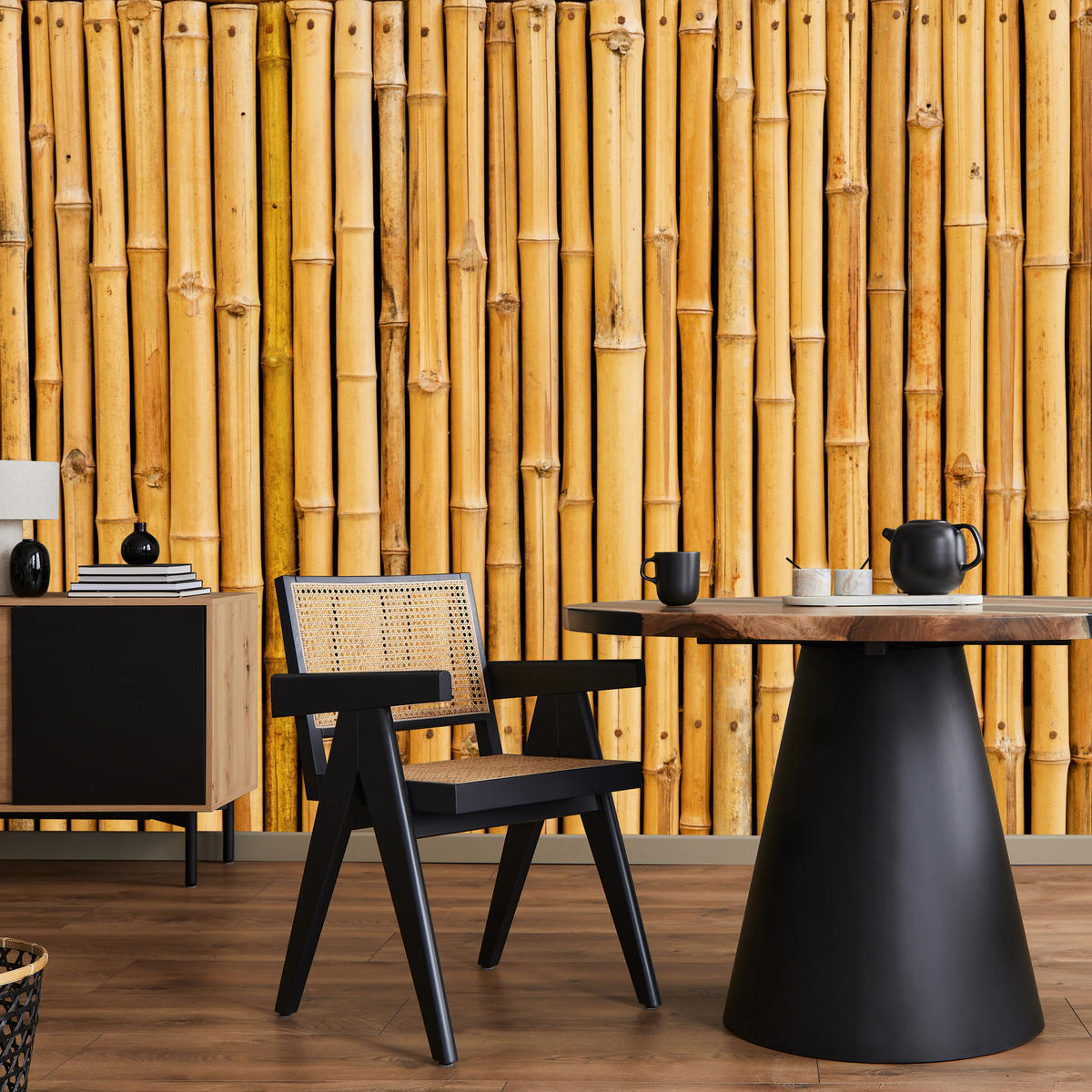 FOTOTAPETA Pre Kuchyňu Bambusová Imitácia Hnedá Stena Rustikálna 250 x 175 cm - oranžová/hnedá, papier (250/175cm) - Muralo