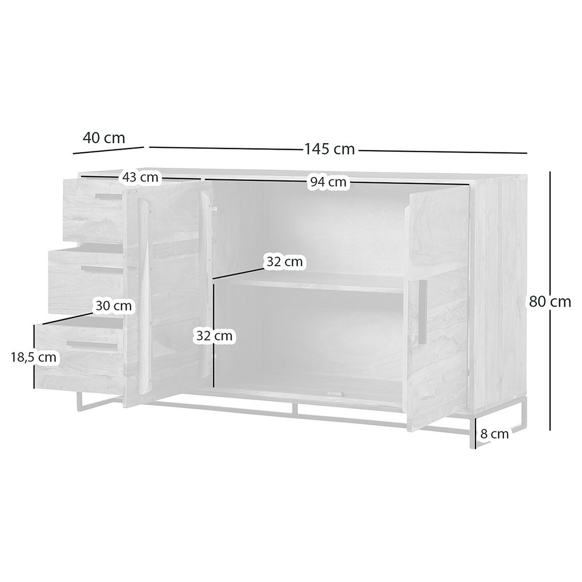 SIDEBOARD - Akazie massiv - Akaziefarben, Holz (145/80/40cm) - home24