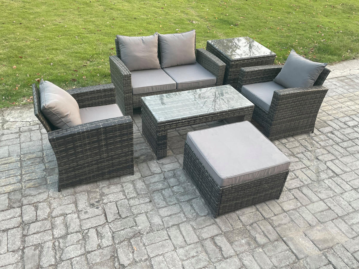 GARTENSET Polyrattan Dunkelgrau 5-Sitzer - Dunkelgrau, Metall - Fimous